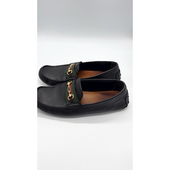 GUCCI Driver Men\'s Black Leather Horsebit With Web Loafers New UK 7 US 7.5 main image 9